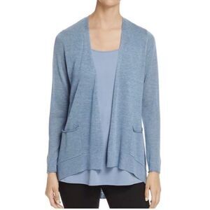 Eileen Fisher Slouchy Open Thin Knit Merino Cardigan In Pond Size Small